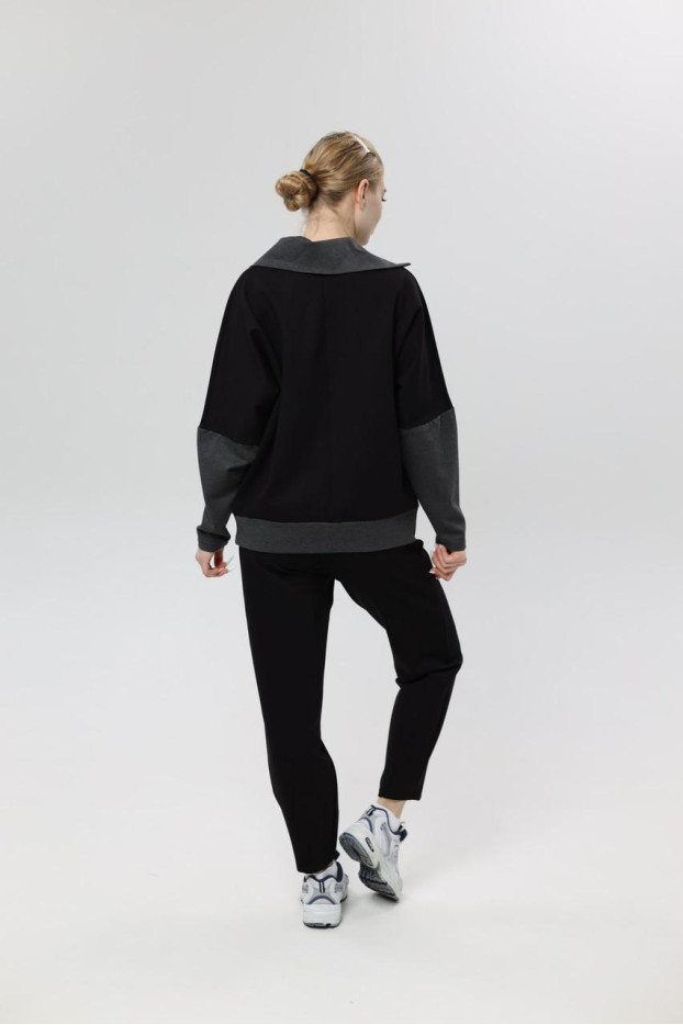 Худи MK женский oversize 54-56 черный+графитовые рукава (1299grXL) - фото 5
