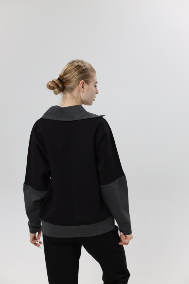 Худи MK женский oversize 54-56 черный+графитовые рукава (1299grXL) - фото 6