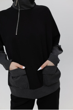 Худі MK жіночій oversize 54-56 чорний+графітові рукава (1299grXL) - фото 10