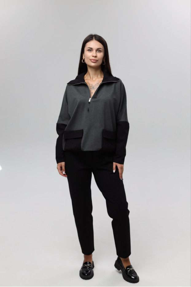 Худі MK жіночій oversize 54-56 графіт+ чорні рукава (1299grbXL) - фото 6