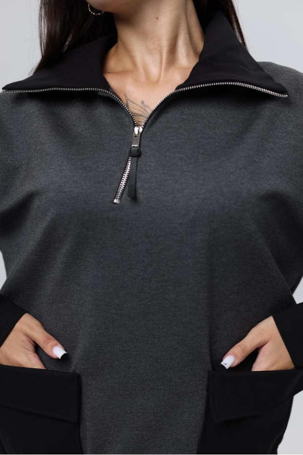 Худі MK жіночій oversize 54-56 графіт+ чорні рукава (1299grbXL) - фото 9