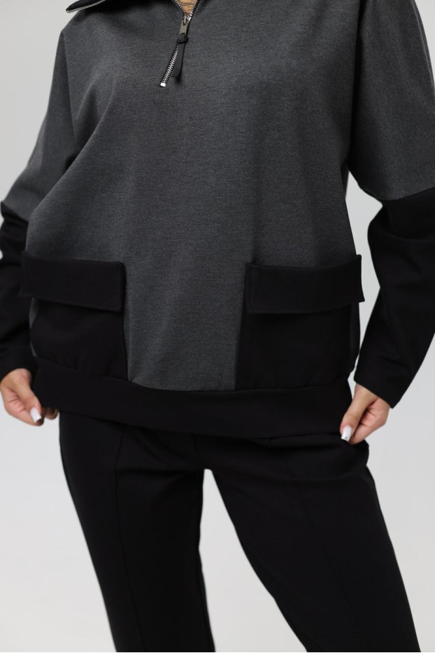 Худі MK жіночій oversize 54-56 графіт+ чорні рукава (1299grbXL) - фото 10