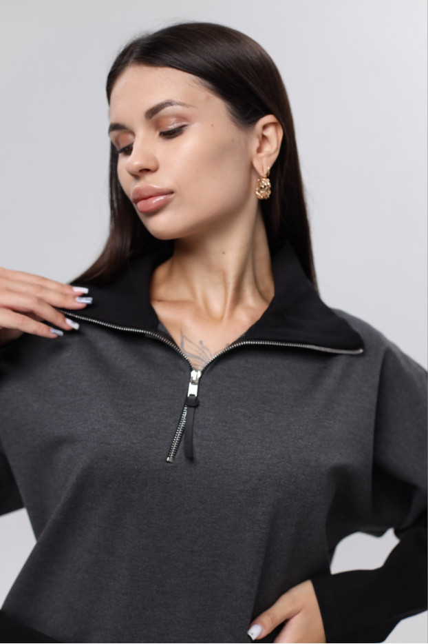 Худі MK жіночій oversize 52-54 графіт + чорні рукава (1299grbL) - фото 2