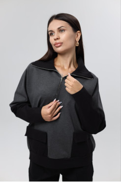 Худі MK жіночій oversize 52-54 графіт + чорні рукава (1299grbL) - фото 3