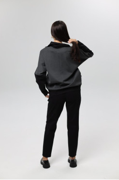 Худі MK жіночій oversize 52-54 графіт + чорні рукава (1299grbL) - фото 8