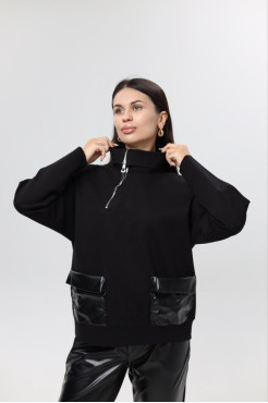 Худі MK жіночій oversize 54-56 чорний+еко шкіра (1299/1XL) - фото 2