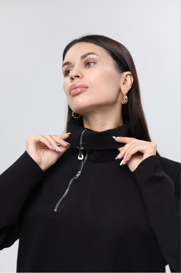 Худі MK жіночій oversize 54-56 чорний+еко шкіра (1299/1XL) - фото 4