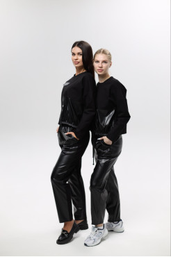 Худі MK жіночій oversize 54-56 чорний+еко шкіра (1299/1XL) - фото 5