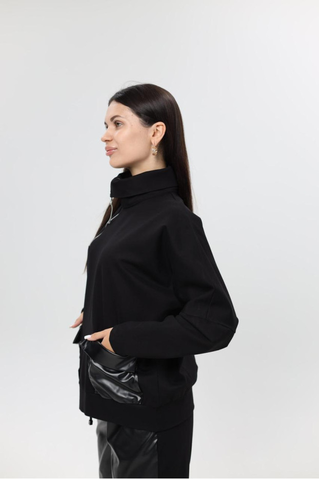 Худі MK жіночій oversize 54-56 чорний+еко шкіра (1299/1XL) - фото 7