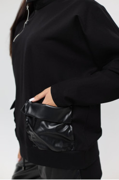 Худі MK жіночій oversize 54-56 чорний+еко шкіра (1299/1XL) - фото 8