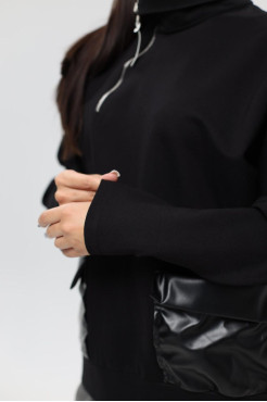 Худі MK жіночій oversize 54-56 чорний+еко шкіра (1299/1XL) - фото 9