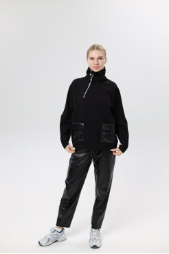 Худі MK жіночій oversize 54-56 чорний+еко шкіра (1299/1XL) - фото 10