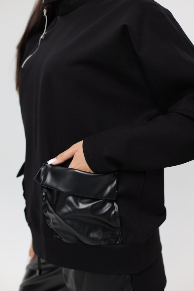 Худі MK жіночій oversize 50-52 чорний+еко шкіра (1299/1M) - фото 8