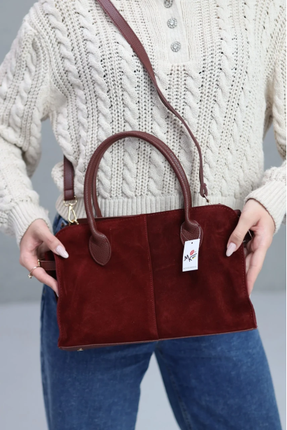 Сумка жіноча середня замша+еко шкіра МК бордо (0337b)