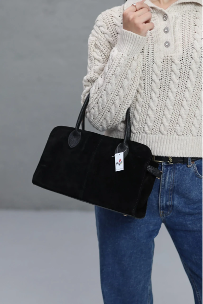 Сумка жіноча середня замша+еко шкіра МК чорна (0337bl)