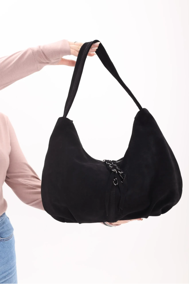 Сумка жіноча замшева МК чорна (К7024) - фото 3