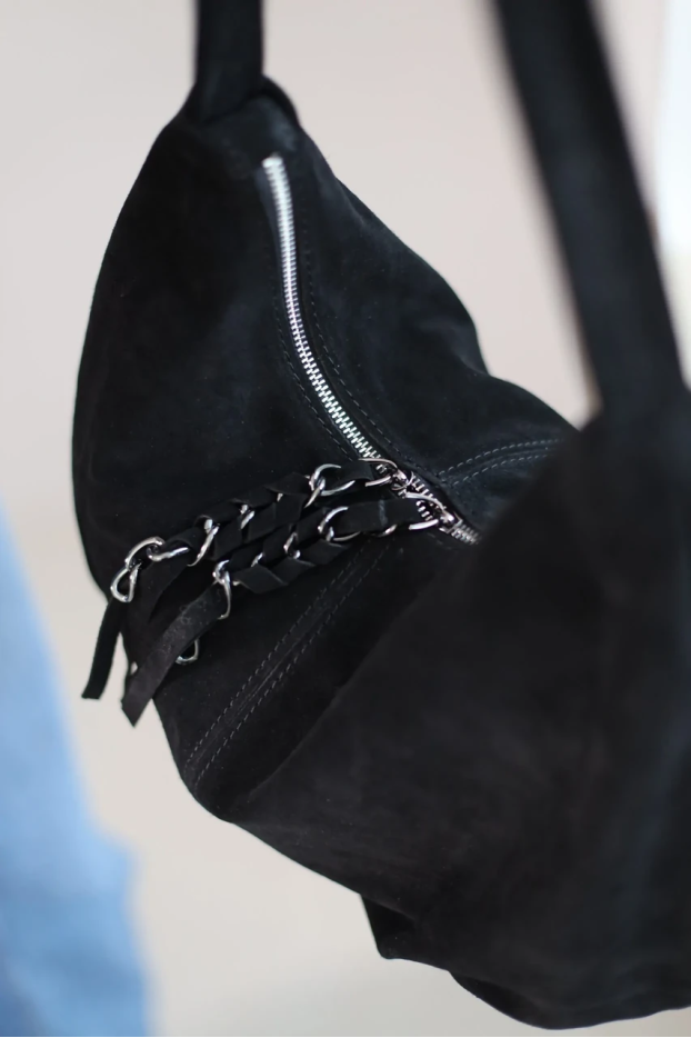 Сумка жіноча замшева МК чорна (К7024) - фото 4