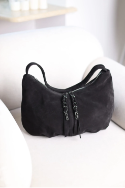 Сумка жіноча замшева МК чорна (К7024) - фото 6