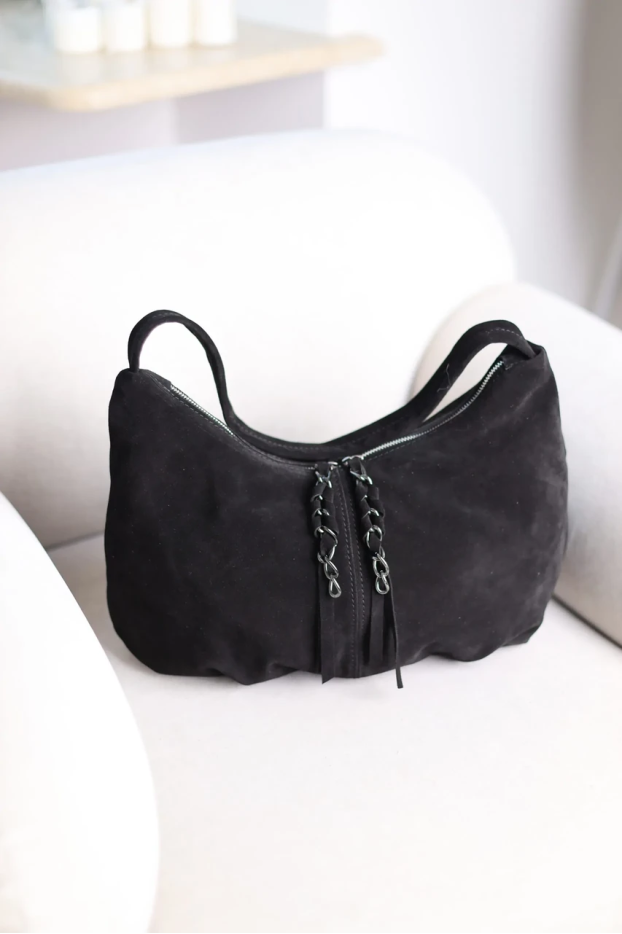 Сумка жіноча замшева МК чорна (К7024) - фото 6
