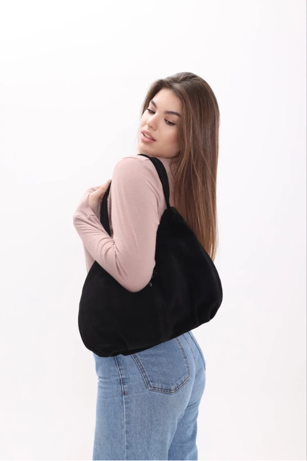 Сумка жіноча замшева МК чорна (К7024) - фото 9