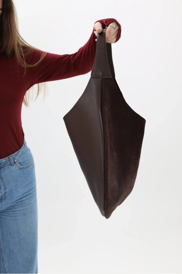 Сумка-шопер жіноча велика замша+еко шкіра МК шоколад (2199/1) - фото 2