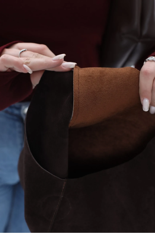 Сумка-шопер жіноча велика замша+еко шкіра МК шоколад (2199/1) - фото 4