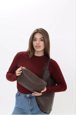 Сумка-шопер жіноча велика замша+еко шкіра МК шоколад (2199/1) - фото 5