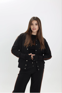 Бомбер утеплений МК жіночий 44-46чорний помаранчевий лампас (01559ХS) - фото 5