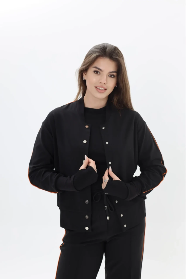 Бомбер утеплений МК жіночий 54-56 чорний помаранчевий лампас (01599ХL) - фото 3