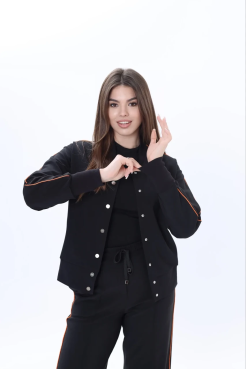 Бомбер утеплений МК жіночий 48-50 чорний помаранчевий лампас (01559M) - фото 7