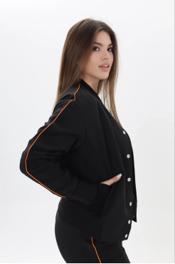 Бомбер утеплений МК жіночий 46-48 чорний помаранчевий лампас (01599S) - фото 4