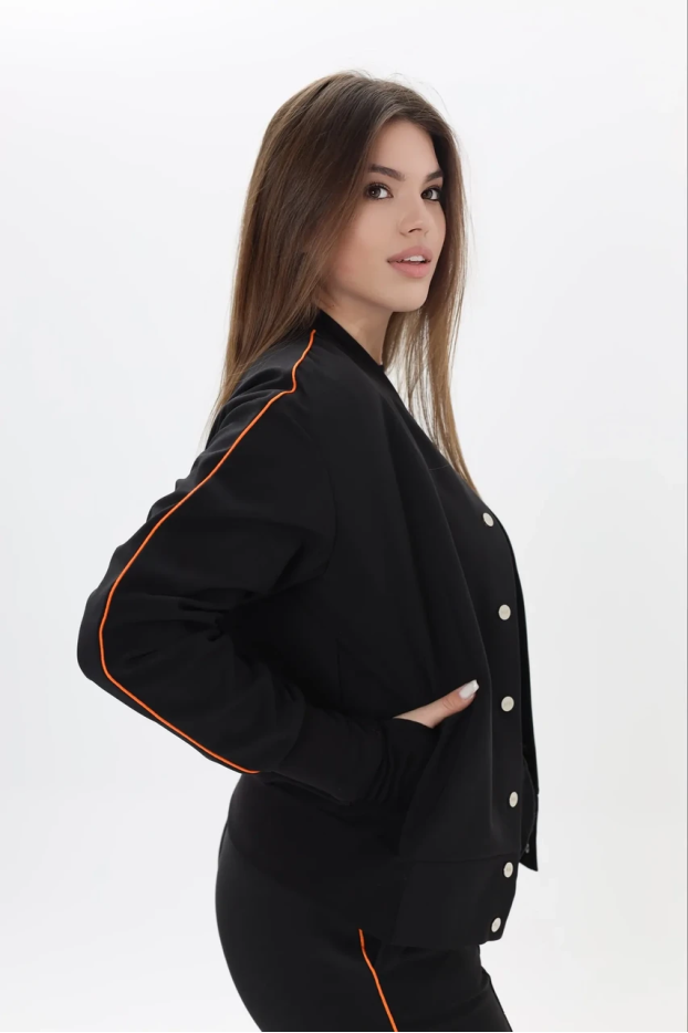 Бомбер утеплений МК жіночий 46-48 чорний помаранчевий лампас (01599S) - фото 4