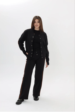 Бомбер утеплений МК жіночий 46-48 чорний помаранчевий лампас (01599S) - фото 6