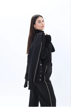 Бомбер утеплений МК жіночий 44-46 чорний бежевий лампас (01599bXS) - фото 7