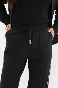 Брюки-палацо жіночі з бежевим лампасом 46-48 чорні (01449bM) - фото 5