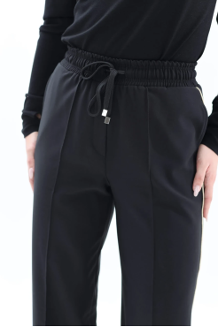 Брюки-палацо жіночі з бежевим лампасом 48-50 чорні (01449bL) - фото 3