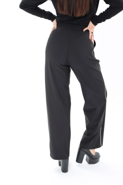 Брюки-палацо жіночі з бежевим лампасом 50-52 чорні (01449bXL) - фото 2