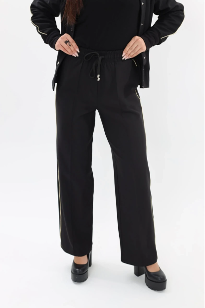 Брюки-палацо жіночі з бежевим лампасом 52-54 чорні (01449bXXL)