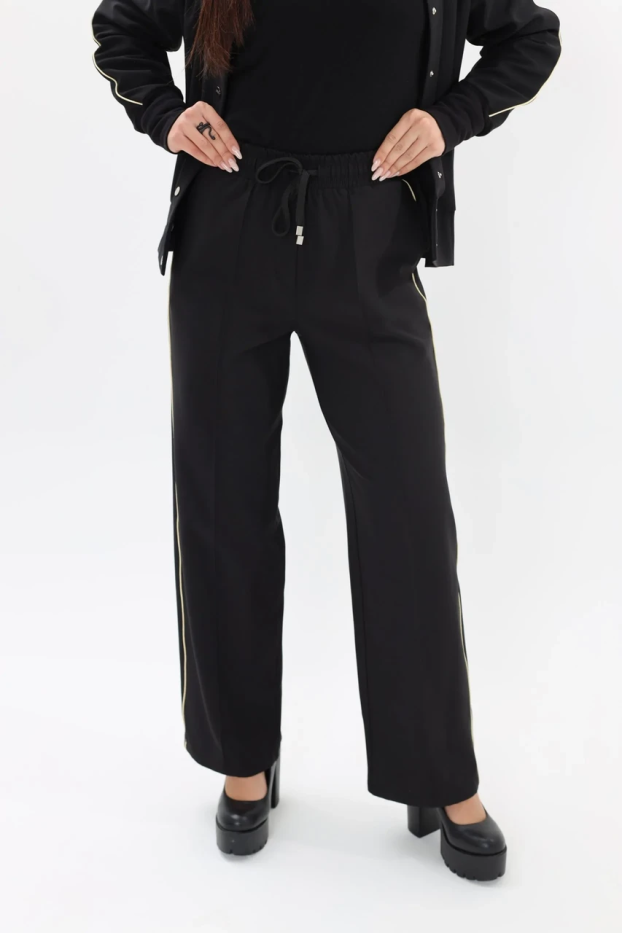 Брюки-палацо жіночі з бежевим лампасом 52-54 чорні (01449bXXL)