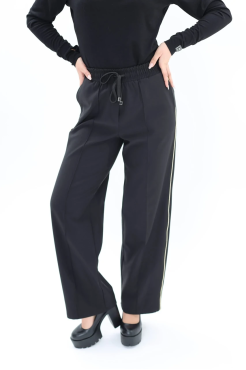 Брюки-палацо жіночі з бежевим лампасом 52-54 чорні (01449bXXL) - фото 4