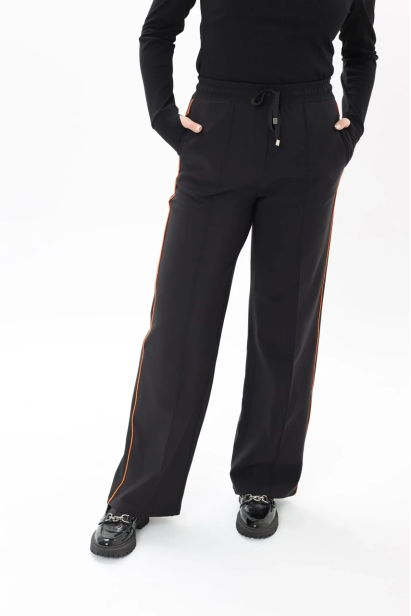 Брюки-палацо жіночі з помаранчевим лампасом 44-46 чорні (01449S)