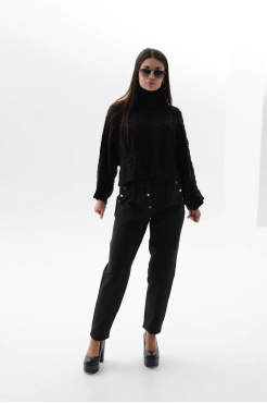 Брюки жіночі зі стрілкою на утепленні 46-48 чорні (1449/1S) - фото 2