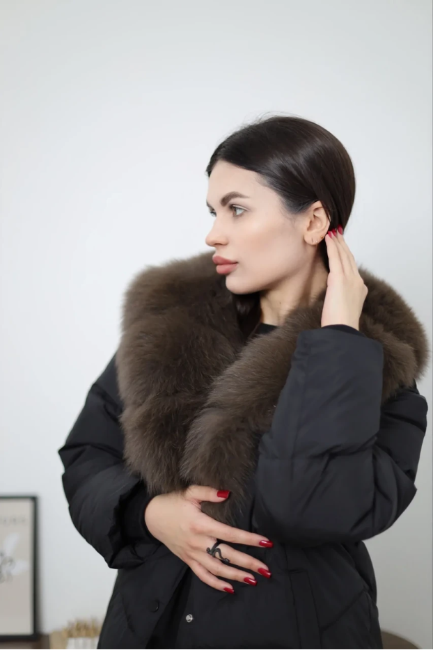 Пуховик з хутром 52-54 чорний (82366L) - фото 2