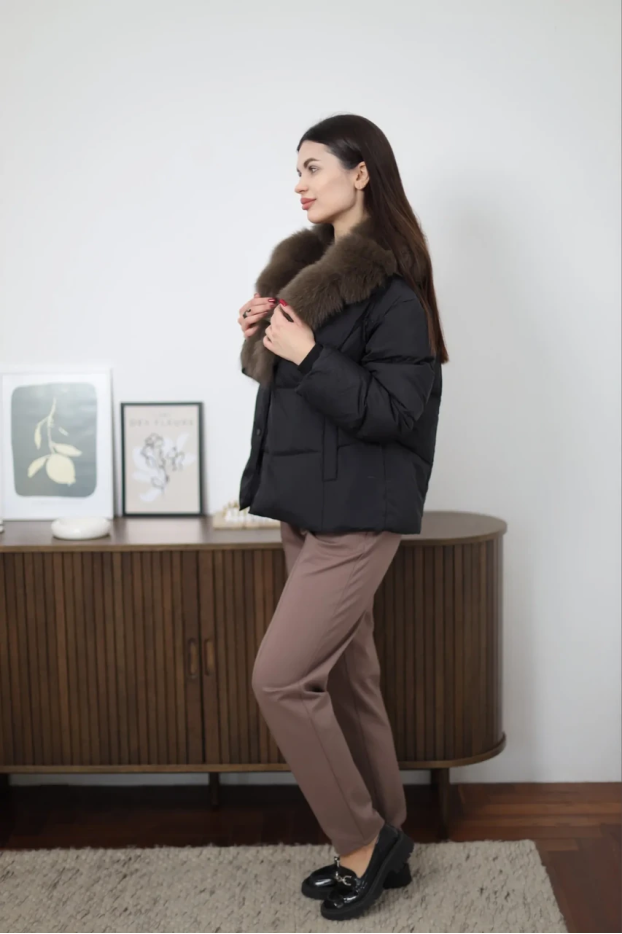 Пуховик з хутром 52-54 чорний (82366L) - фото 10