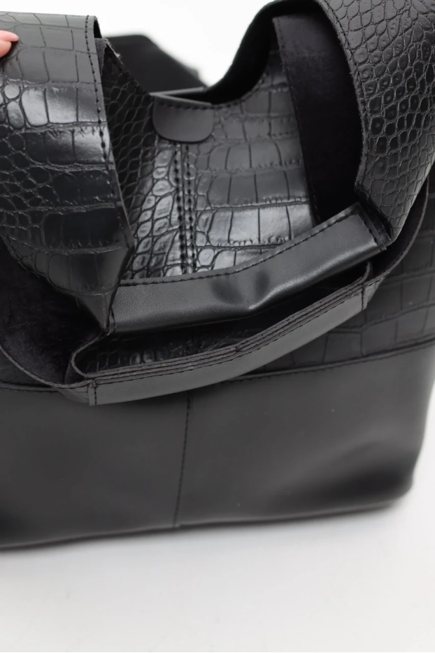 Сумка жіноча велика МК чорний кроко (13206) - фото 6