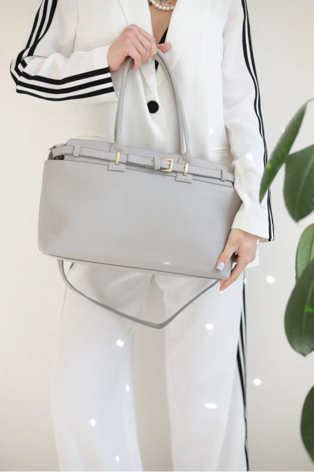 Сумка жіноча Саквояж велика сіра 0378 - фото 3