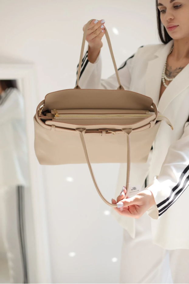 Сумка жіноча Саквояж велика бежева 0378 - фото 2