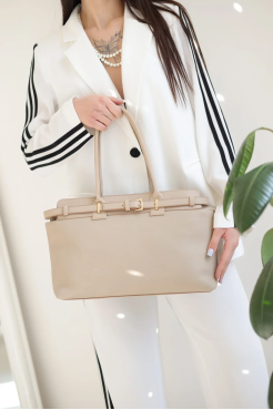 Сумка жіноча Саквояж велика бежева 0378 - фото 3