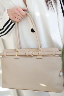 Сумка жіноча Саквояж велика бежева 0378 - фото 4