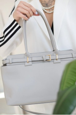 Сумка жіноча Саквояж велика сіра 0378 - фото 4